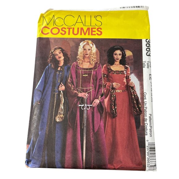 McCalls Costumes Sewing Pattern 3663 Sizes EE 14-16-18-20 Medieval Dresses NEW - Picture 1 of 6